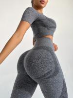 Conjunto Deportivo De 2 Piezas, Top De Yoga De Manga Corta Y polaina De Entrenamiento Para Correr De Cintura Alta, Ropa - details 45