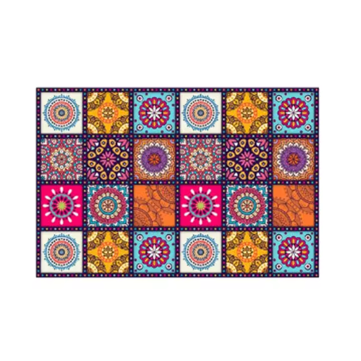Alfombra de suelo de Mandala de estilo bohemio duradera, alfombra rectangular a cuadros, alfombra Floral de Mandala antideslizante, decoración del hogar - 1