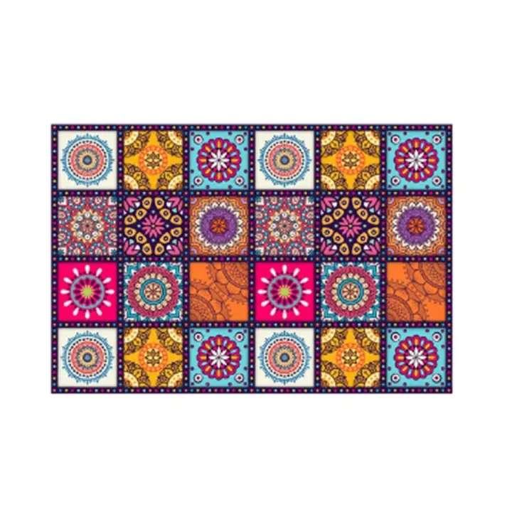 Alfombra de suelo de Mandala de estilo bohemio duradera, alfombra rectangular a cuadros, alfombra Floral de Mandala antideslizante, decoración del hogar - 1