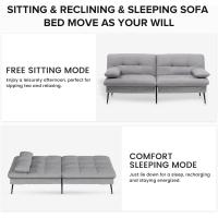Sofá cama plegable de tela para salón, tipo loft, color gris, con almohada y respaldo ajustable en 5 niveles. - details 3