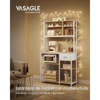 Estantería de Cocina con Multienchufe, Armario de Cocina con Estantes Ajustables, Cajón de Tela, 12 Ganchos, 40 x 100 x 180,4 cm, Estante de Microondas, Marrón Rústico y Negro - details 10