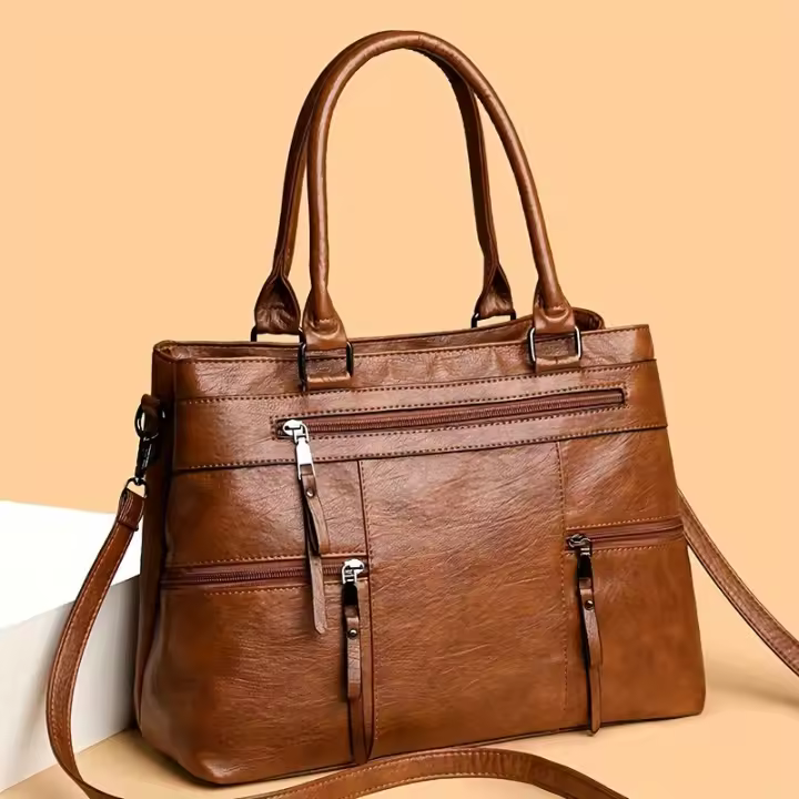 Bolso Cruzado de Estilo Vintage para Mujeres Bolso de Mano Desmontable de Multi capas con Cierre de Cremallera Disponible en Marrón Deep, Gris, Amarillo, Negro - 1
