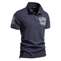 POLO de algodón cepillado a la moda para hombre, camisa POLO de manga corta con solapa bordada estampada, novedad de verano - details 2