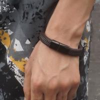 Pulsera trenzada de acero inoxidable para hombre y mujer, brazalete multicapa de Color negro y marrón, joyería de cuero - details 3