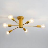 Goeco Lámpara de Araña Vintage 6 Luces - Lámpara Colgante de Metal para Portalámparas E27(No Incluída) - 54*54*15CM - Dorado - Iluminación Interior para Sala de estar, Dormitorio, Salón, Comedor - 220V - details 1