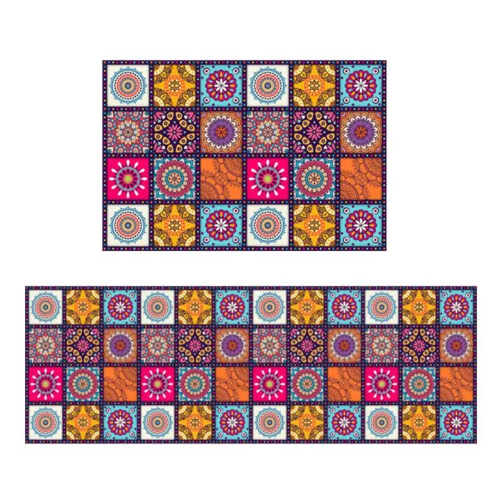 Alfombra de Mandala de Estilo Bohemio, alfombra antideslizante a Cuadros suaves, Floral, rectangular, para Cocina y Sala de estar - 1