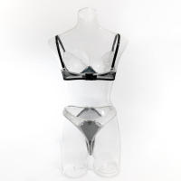 Conjunto de lencería sexy en contraste blanco y negro de 2 piezas translúcido con bordado de lazo de corazón, sujetador y braga para mujer - details 21