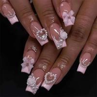 24 Piezas de Uñas Artificiales Negras con Cruces de Diamante Patrones de Arena, Presión, Escaleras Largas para Mujeres y Niñas - details 5