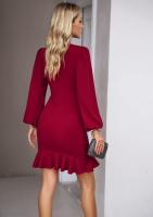 Vestidos de manga larga para mujer, mangas abullonadas, color sólido, volantes de fiesta, Haruku, moda coreana - details 18