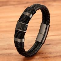 Pulseras envolventes de cuerda de cuero tejidas Vintage para hombres, brazaletes clásicos de acero inoxidable, pulseras Punk, joyería, regalos masculinos - details 1
