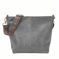 Bolso de hombro Vintage para mujer, bandolera de cuero PU de Color sólido, sencillo, con correa ancha, para ir de compras - details 20