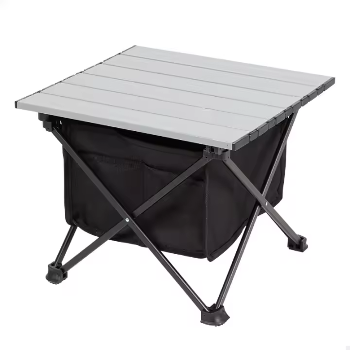 Mesa de Camping Plegable Pequeña 38x34x30 cm Negro y Gris Aluminio y Poliéster - 1