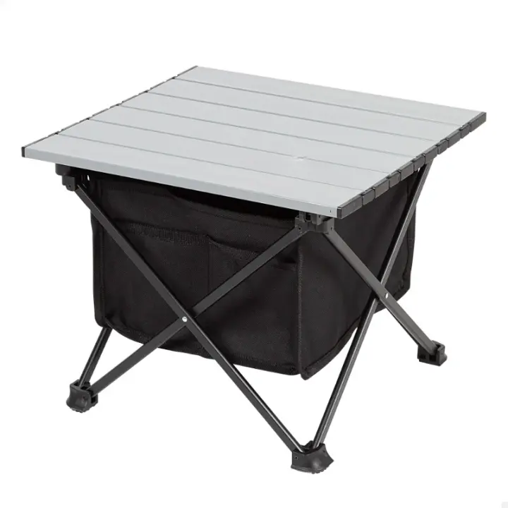 Mesa de Camping Plegable Pequeña 38x34x30 cm Negro y Gris Aluminio y Poliéster - 1