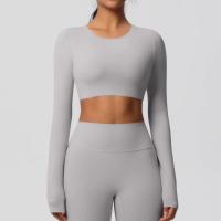 Traje de Yoga de manga larga ajustado con almohadilla para el pecho, Top corto deportivo de manga larga para mujer, Pilates, correr - details 8