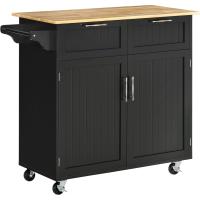 Cocina con ruedas, carrito de cocina, mueble auxiliar de cocina con 2 puertas, 2 cajones, toallero y estante ajustable para comedor/salón, 104x46x91 cm, negro - details 0