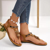 Sandalias informales transpirables planas para mujer, versátiles, a la moda, con cuentas, estilo étnico, de talla grande, novedad de verano - details 8