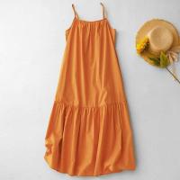 Vestido halter de color liso para mujer, vestidos informales holgados coreanos a la moda con temperamento elegante para viajes y vacaciones de verano - details 1