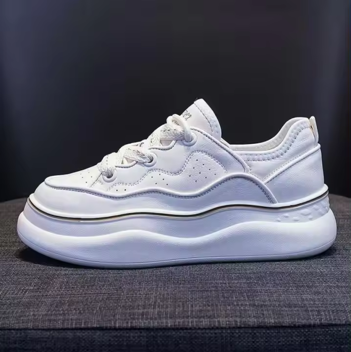 Zapatos blancos con suela absorbente de cuero para deportes de primavera y otoño para mujer - 1