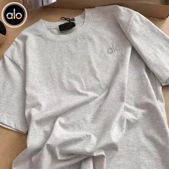 Alo yoga manga corta sensación desnuda yoga cuello redondo camiseta manga corta deportes ropa de fitness running top camiseta hombre y mujer - 1