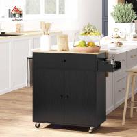 Cocina con ala abatible Carrito de cocina Mueble auxiliar de cocina con ruedas 2 puertas Cajón Especiero Toallero y estante ajustable 106x42x87 cm Negro y Roble - details 1