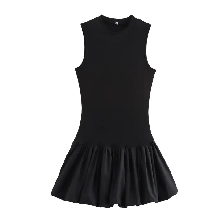 Nueva ropa de mujer, diseño francés europeo y americano, vestido hinchado de empalme de punto de moda y versátil - 1