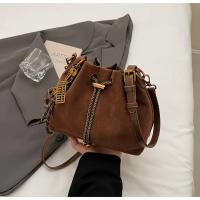 Bolso bandolera vintage para mujer - Bolso tipo cubo con correa ajustable, cierre con cordón, marrón café/negro - Bolso de mano para el día a día, eventos formales y especiales - Bolso duradero para mujer, bolso bandolera, accesorio para eventos nocturnos - details 12
