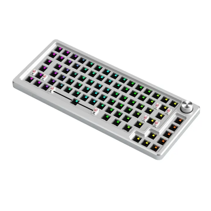 Kit de teclado mecánico de aluminio de 83 teclas con cable RGB, intercambiable en caliente, metal personalizado, teclados multifunción para juegos, plateado - 1