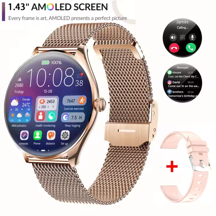 Reloj inteligente NFC para mujer, dispositivo con llamadas HD, Modo deportivo para Android e ios, control del ritmo cardíaco y de la presión sanguínea, regalo, 2024 - 1