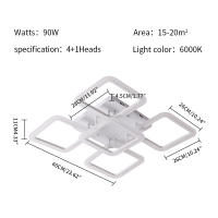 Goeco-Lámpara de Techo Moderna 70W, Plafón Blanca Creativa de Techo para Sala de estar, Lámpara Rectangular de 5 Luces, Iluminación Interior de 6000K Luz Blanca Fría para Dormitorio, Salón, Oficina, Comedor, 220V, Blanco - details 1