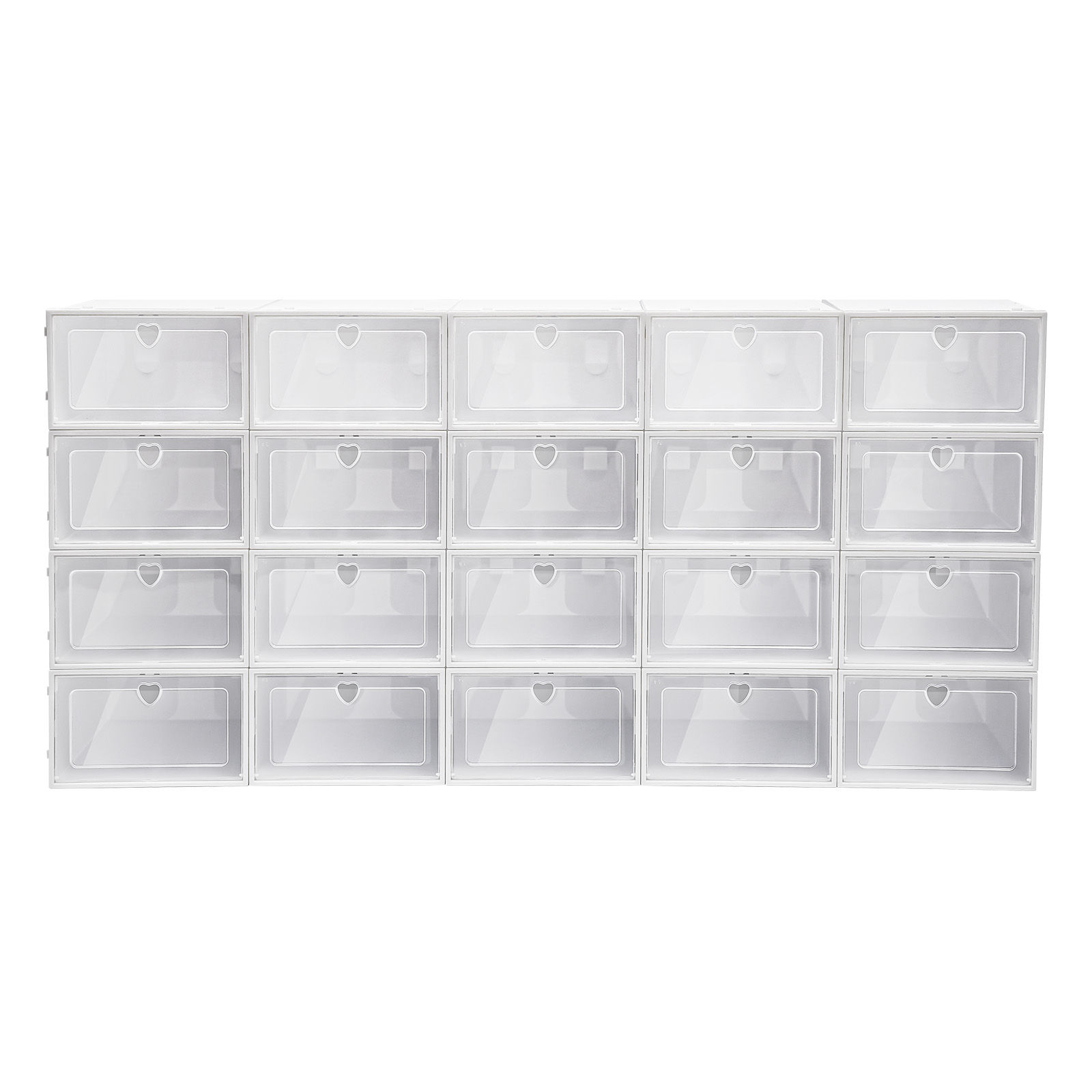 Caja de zapatos transparente, apilable, de plástico, cajón, color blanco, 20 unidades