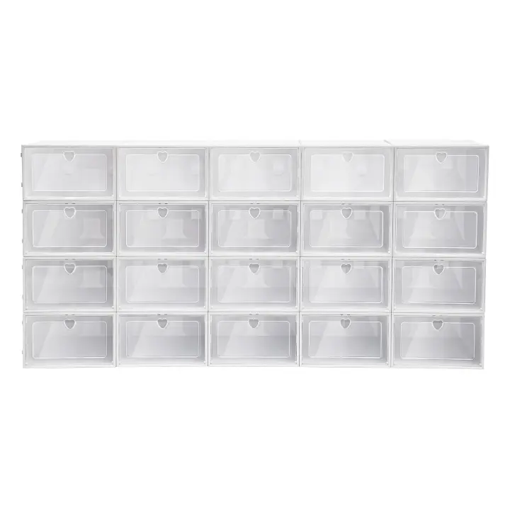 Caja de zapatos transparente, apilable, de plástico, cajón, color blanco, 20 unidades - 1