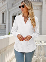 Blusa lisa de manga larga con cuello en V para mujer, camisa elegante para trabajo de oficina, informal, 2023 - details 40