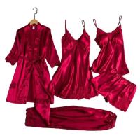 Conjunto de Dormir para Mujeres Ouwu Top de Seda Saturada, Pantalones Cortos, Pantalones de Encaje Suelto - details 3