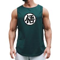 Japanese Anime Logo Wu Font Print Mens Gym Clothing Fitness Singlets Quick Dry Bodybuilding Tank Top Muscle Shirt Sports Vest - details 8