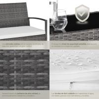 Conjunto de Jardín Exterior de Ratán y Aluminio, Muebles de Jardín Exterior Resistentes a la Intemperie, 2 Sillones, 1 Sofá, 1 Mesa de Cristal, con Cojines de 5,5 cm y 2 Juegos de Fundas - Gris - details 5