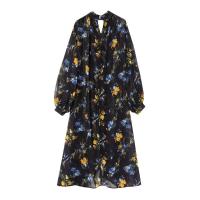 Vestido Bohemio de Manga Larga y Suelto con Estampado Floral Cuello Alto, Mangas Aretes, Perfecto para Primavera y Verano - details 0