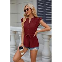 Camiseta holgada vintage para mujer con cuello en V sin mangas moda coreana botones de color sólido - details 20