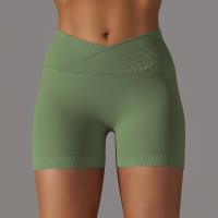 Hamidou pantalones cortos deportivos para mujer, Shorts de Yoga con cintura cruzada, gimnasio, entrenamiento, correr, cintura alta, realce de cadera, sin costuras, Fitness - details 62