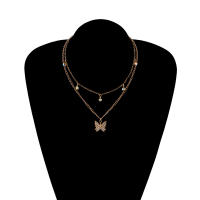 Nuevo producto de moda, collar con colgante de mariposa de diamante completo para mujer, cadena de doble capa, collar Punk con diamantes de imitación - details 7