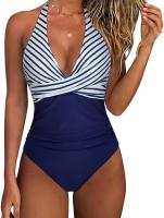 Traje de baño sexy de una pieza con lazo en el cuello y espalda cruzada para mujer - details 9