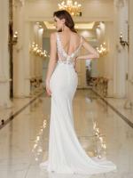 Elegante Vestido de Novia Sirena Blanca Perlas de Encaje Sin Mangas con Cuello en V para Fiesta Formal - details 6