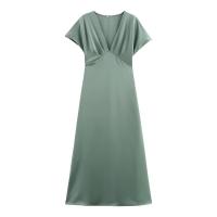 OUWU- Vestido Largo De Fiesta Acampanado Con Temperamento Para Mujer, Novedad De Verano, Moda Informal De Manga Corta Con Textura De Satén De Seda, Vestido Elegante Para Primavera 2025 - details 3