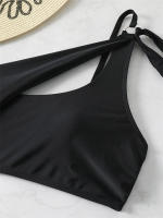 Bikini de un hombro para mujer, traje de baño negro liso, conjunto de dos piezas, ropa de playa, 2024 - details 5