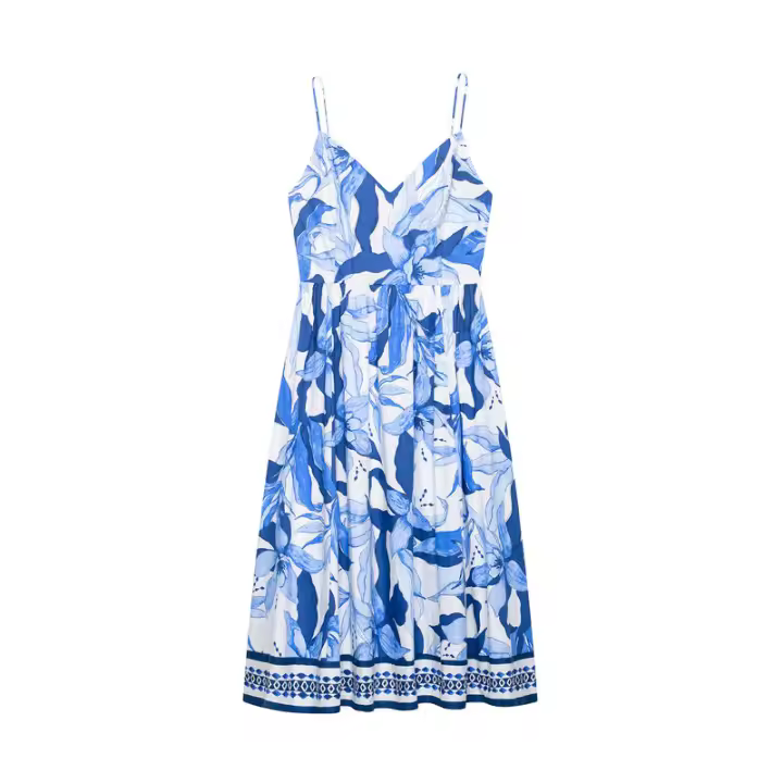 BUNO-2025 vestido con tirantes y estampado de flores, falda larga floral holgada con temperamento, novedad de verano, ropa para mujer - 1