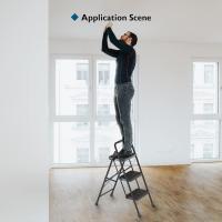 Escaleras Plegables de 3 Escalones, Capacidad de 272KG con Pedales Antideslizantes Anchos, Taburete Escaleras de Mano de Acero, Manubrio de Esponja, Uso en Interiores y Exteriores, Negro - details 6
