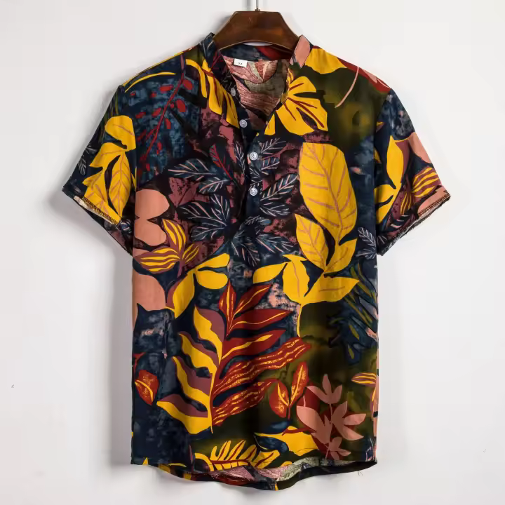 Camisa de lino de manga corta para hombre, camisa de flores de estilo étnico indio, novedad de verano, 2019 - 1