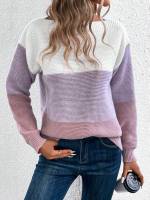 Elegant Three-color Patchwork Sweater Women Daily Commuter Casual Loose Jumpers Female Autumn Winter Knitted Thickened Warm Tops - details 1