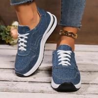 Mujeres de mezclilla azul zapatillas de deporte de fondo grueso,Zapatillas de deporte de moda de fondo grueso con cordones,Zapatillas de deporte cómodas y casuales - details 3