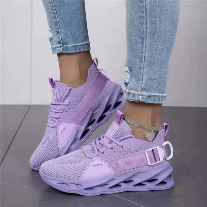 Gran oferta de zapatillas informales moradas a la moda, zapatillas para correr con cuchilla para hombre y mujer, talla grande 48, zapatillas deportivas ligeras y transpirables, zapatillas deportivas de malla para hombre - 1