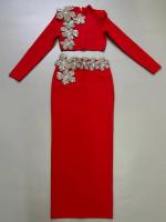 Conjunto de Vestido y Falda Mini de Manga Larga Estilo de Turtén Brillante con Diamantes - details 26